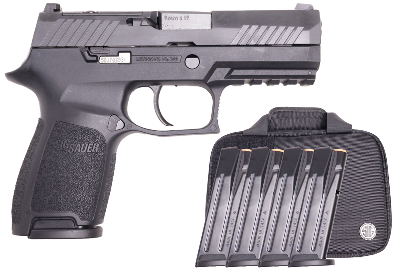 SIG SAUER P320 9mm Compact Optic Ready Pistol with Five 15 Round Mags and TacPro Bag